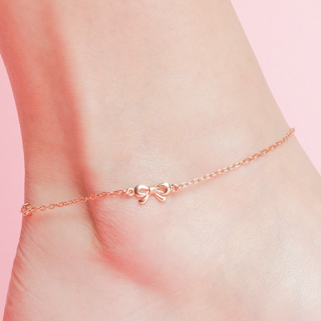 Rose Gold Bow Chained 925 Sterling Silver Anklet
