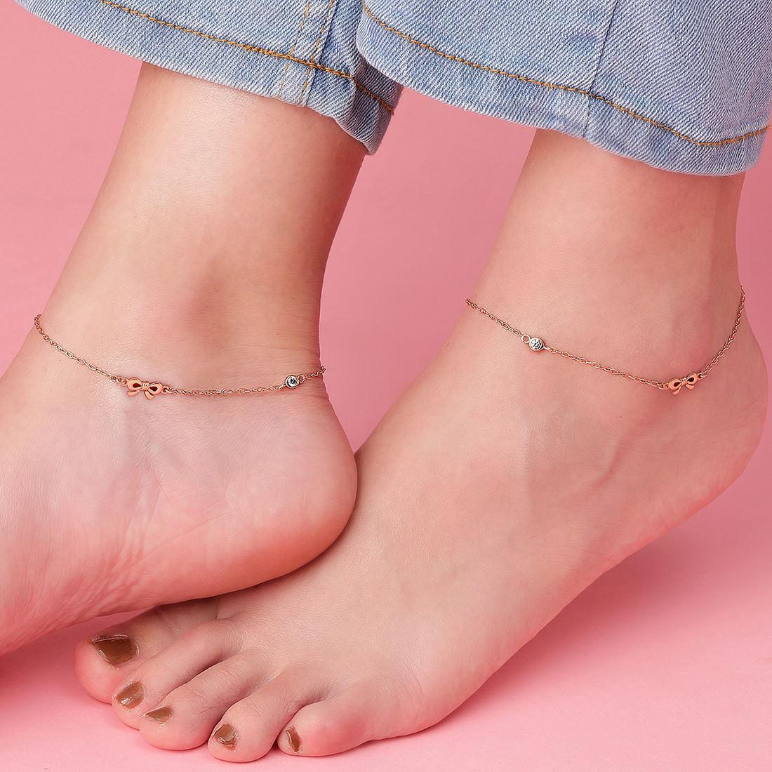 Rose Gold Bow Chained 925 Sterling Silver Anklet