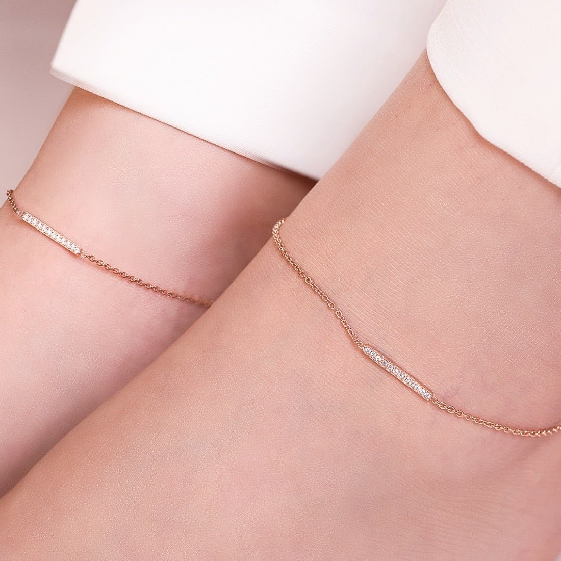 CZ Band Rose Gold Plated 925 Sterling Silver Chained Anklet
