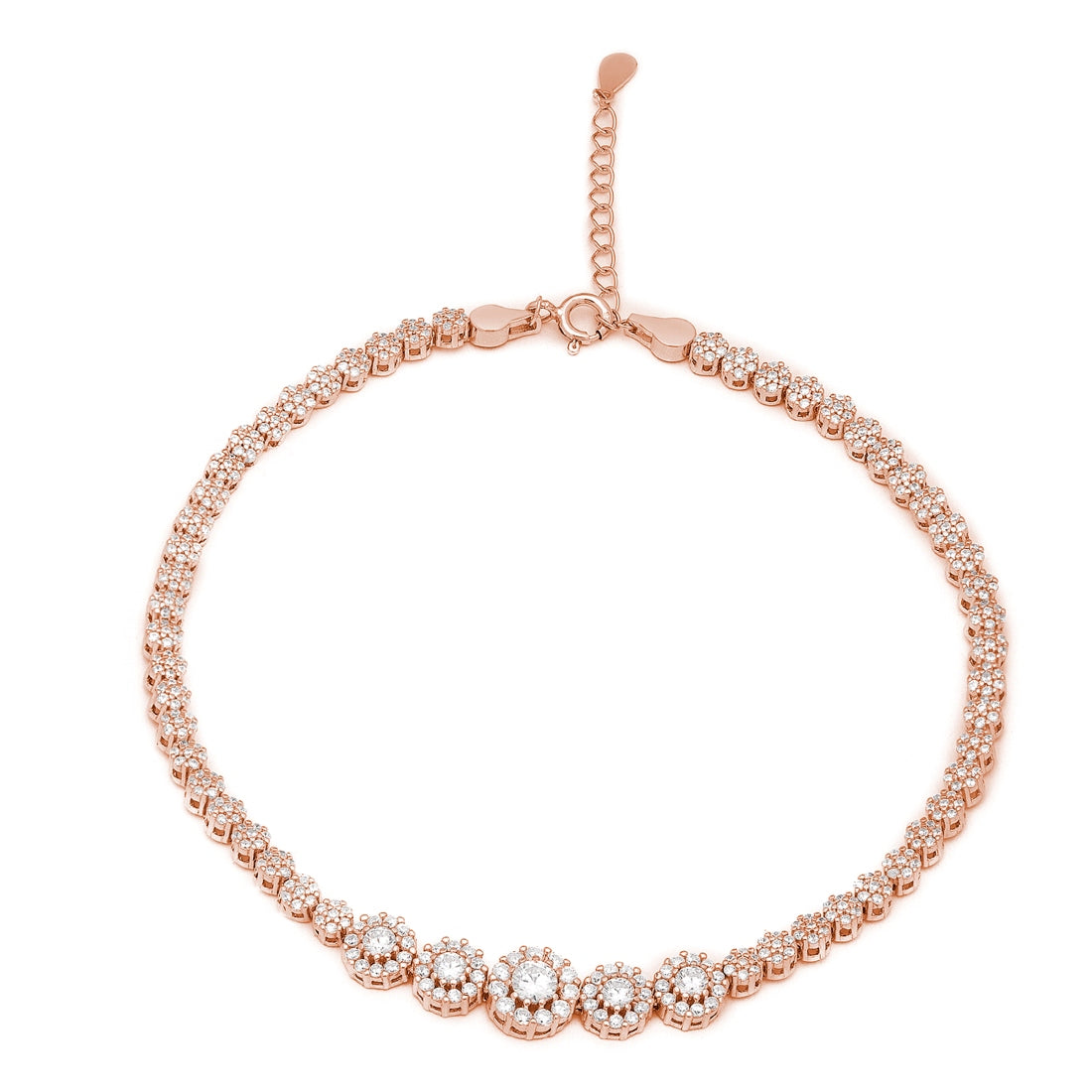 Rose Gold Plated Glimmering Fusion CZ 925 Sterling Silver Anklet