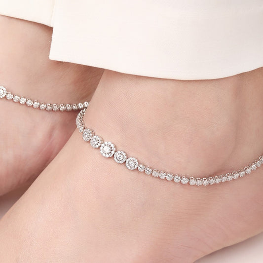 Rhodium Plated Glimmering Fusion CZ 925 Sterling Silver Anklet