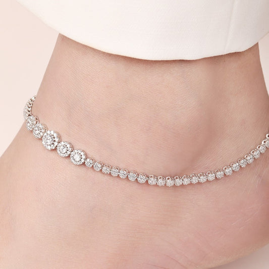 Rhodium Plated Glimmering Fusion CZ 925 Sterling Silver Anklet