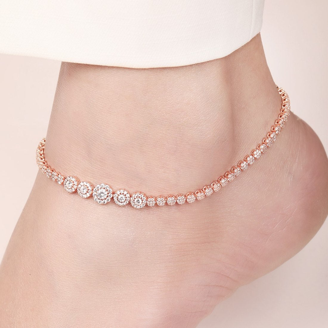 Rose Gold Plated Glimmering Fusion CZ 925 Sterling Silver Anklet