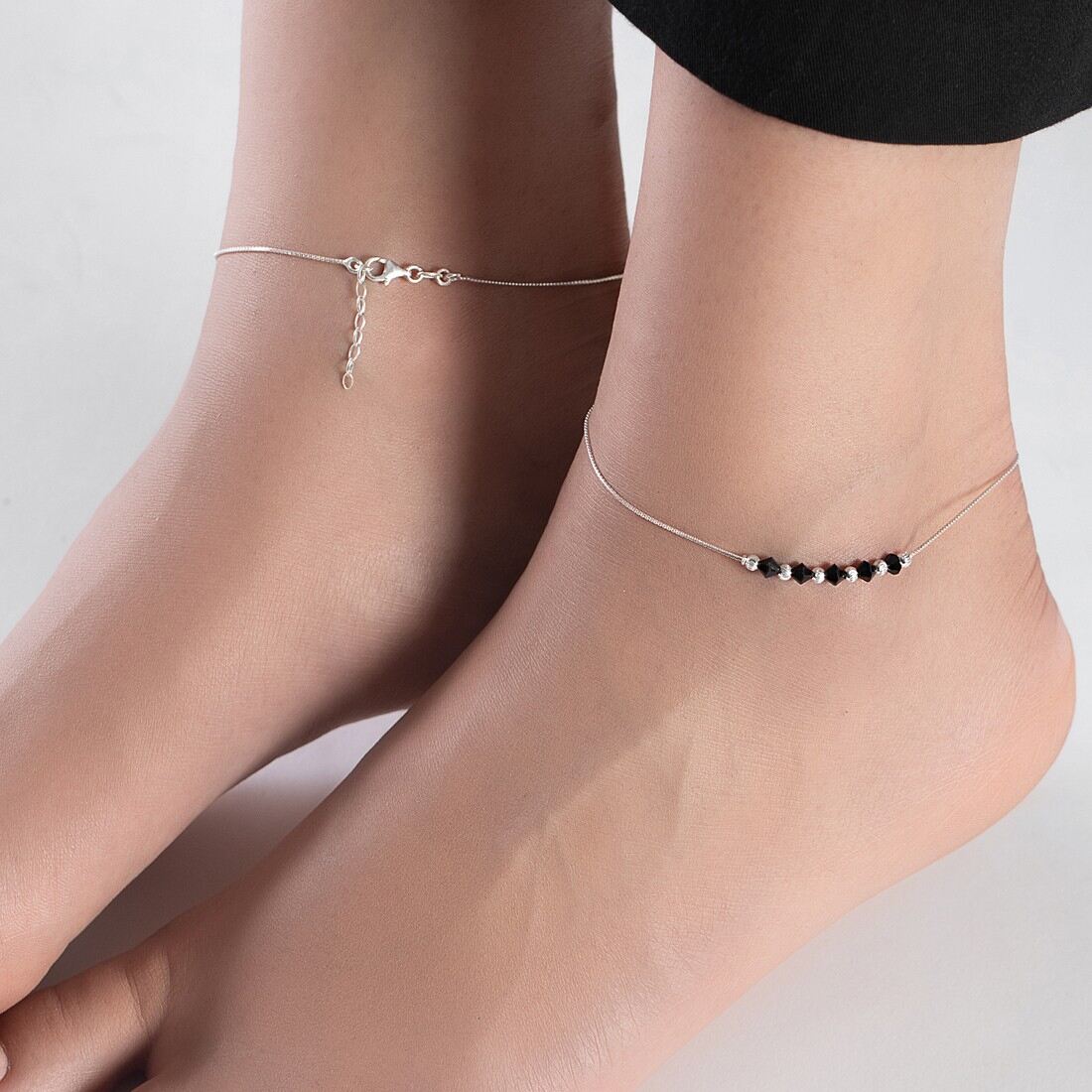 Graceful Whispers Rhodium-Plated 925 Sterling Silver Anklet