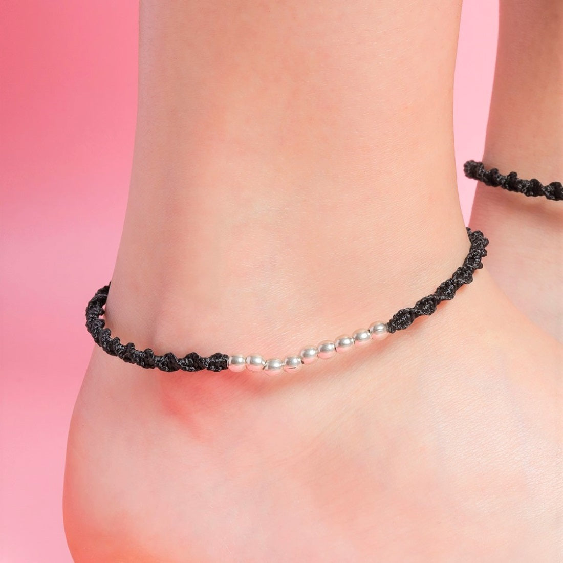 Shimmering Harmony Rhodium-Plated 925 Sterling Silver Adjustable Anklet