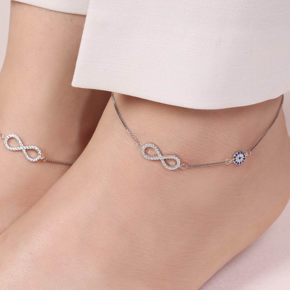 Evil Eye Guardian Rhodium Plated 925 Sterling Silver Anklet