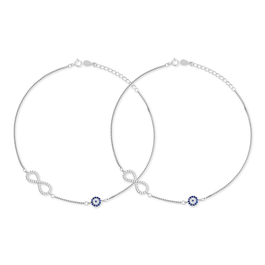 Evil Eye Guardian Rhodium Plated 925 Sterling Silver Anklet