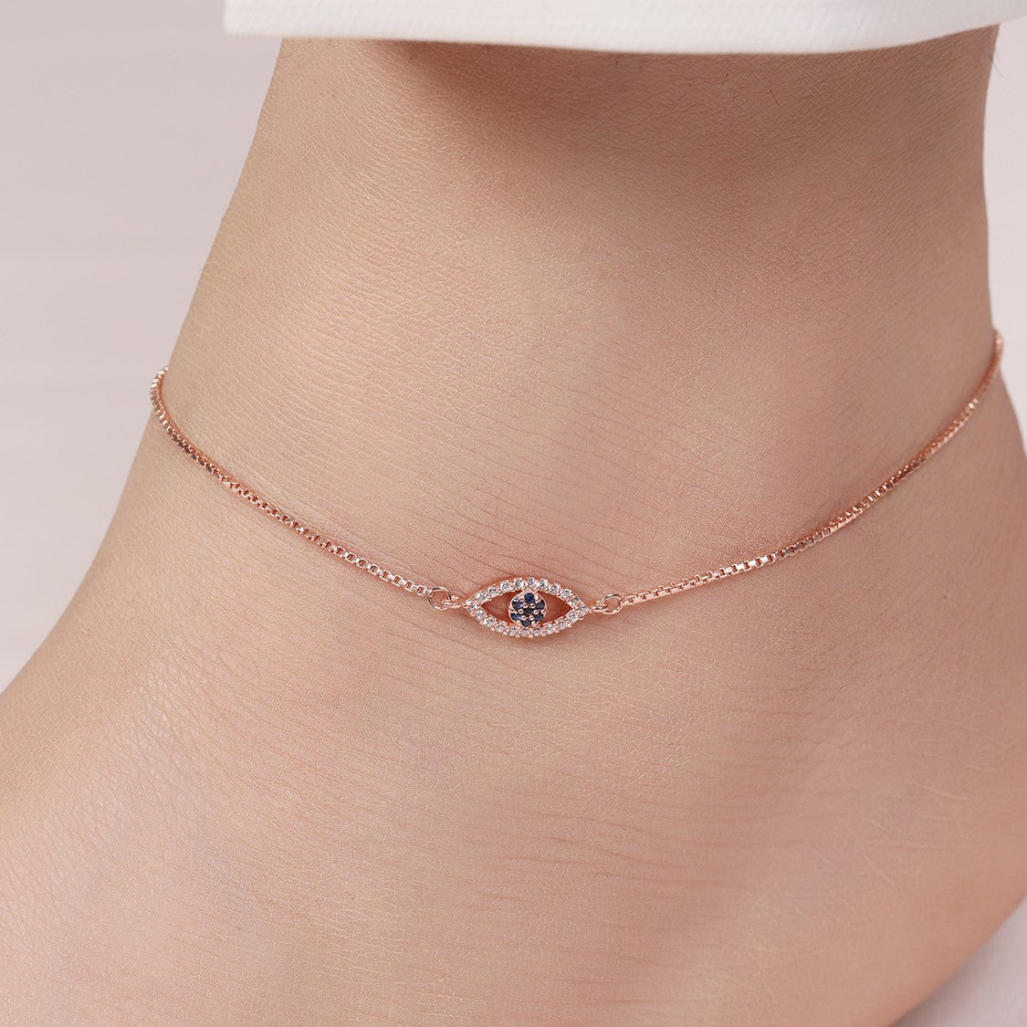 Evil Eye Guardian 925 Sterling Silver Rose Gold-Plated Anklet