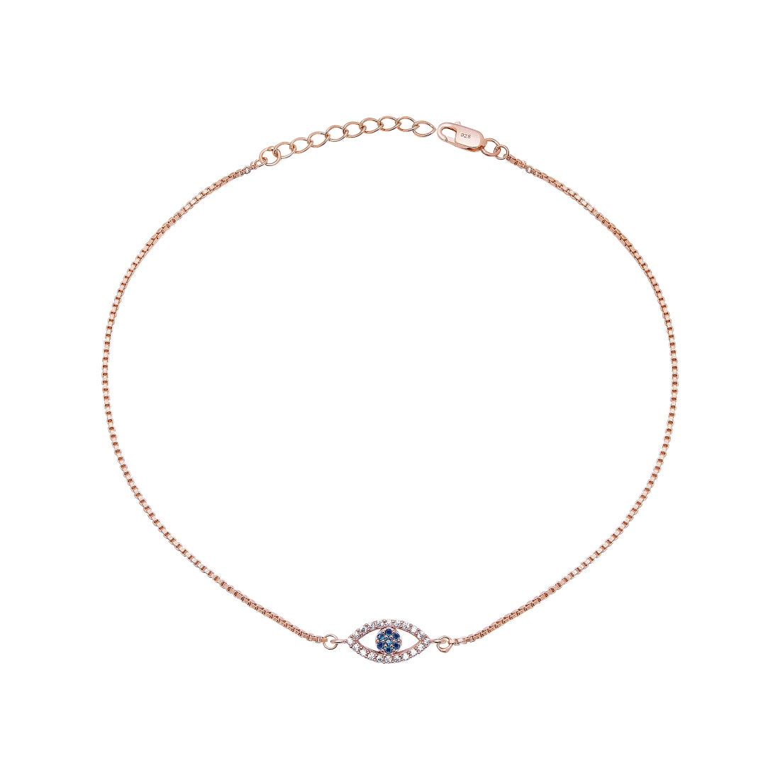 Evil Eye Guardian 925 Sterling Silver Rose Gold-Plated Anklet