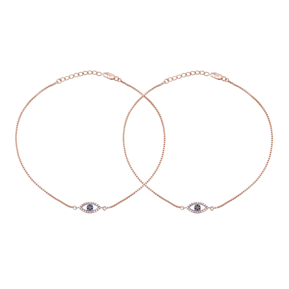 Evil Eye Guardian 925 Sterling Silver Rose Gold-Plated Anklet