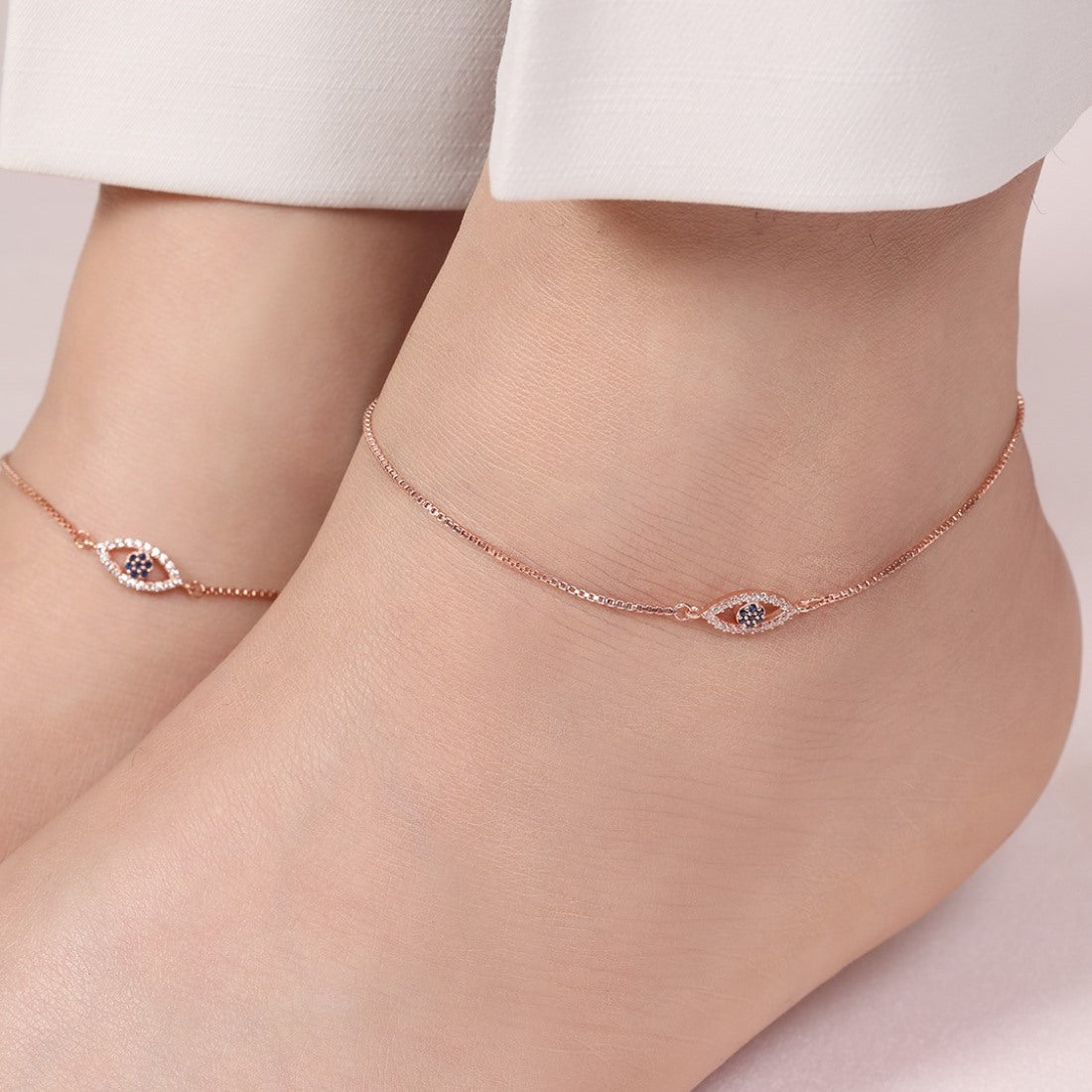 Evil Eye Guardian 925 Sterling Silver Rose Gold-Plated Anklet