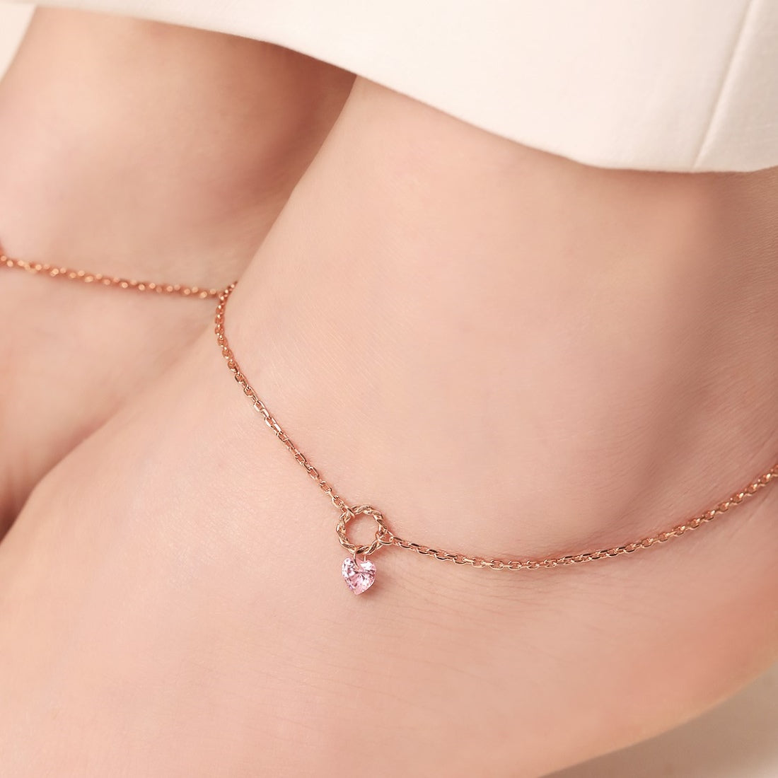 Roseate Charm 925 Sterling Silver Chain Anklet with Cubic Zirconia