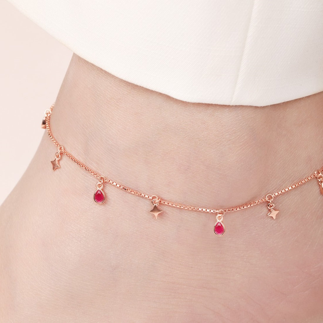 Star Rose Gold Plated Colour CZ 925 Sterling Silver Anklet