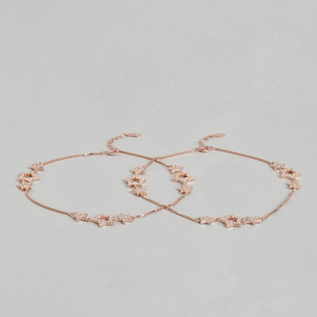 Star Cubic Zirconia Rose Gold Plated 925 Sterling Silver Anklet