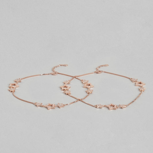 Star Cubic Zirconia Rose Gold Plated 925 Sterling Silver Anklet