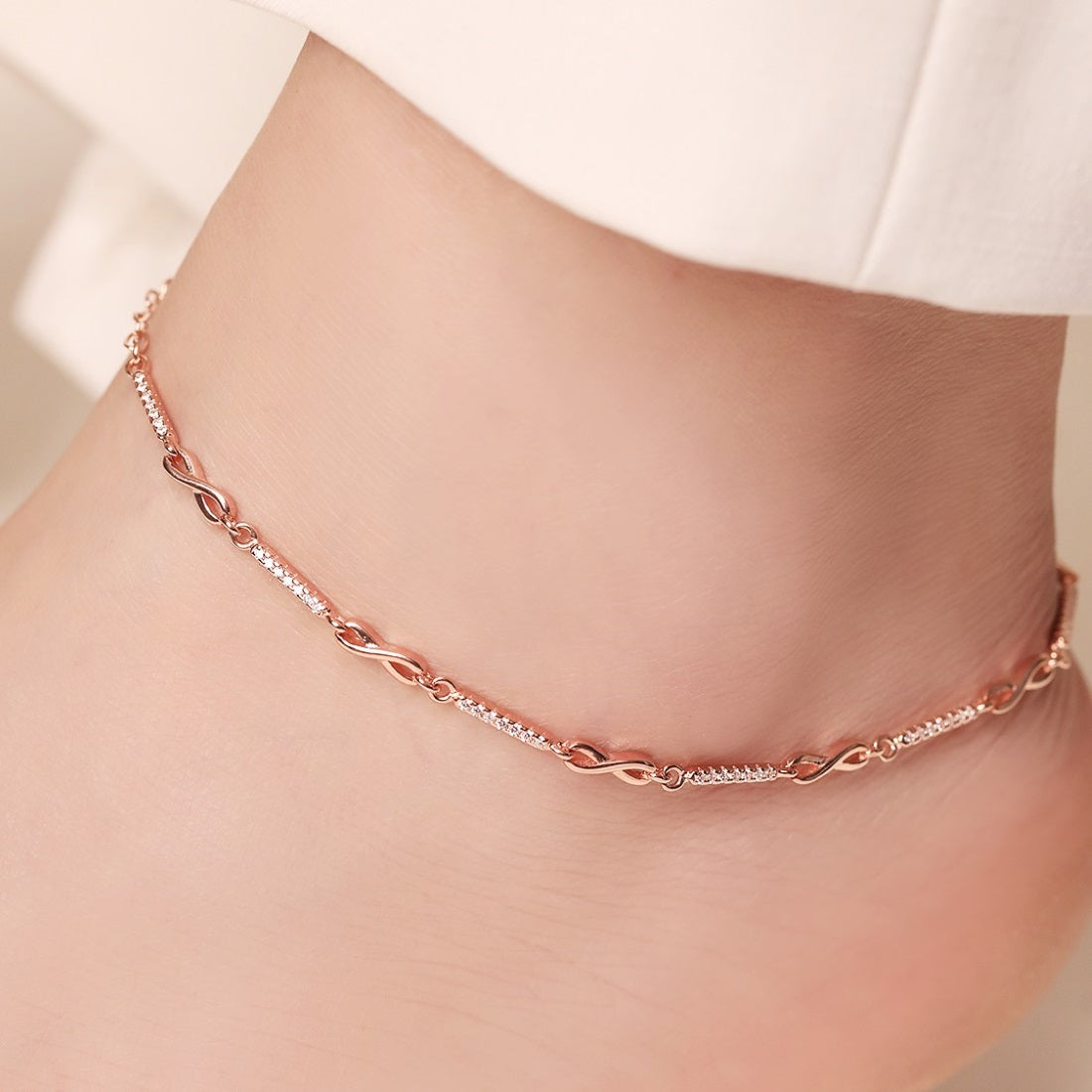 Infinity Cubic Zirconia Rose Gold Plated 925 Sterling Silver Anklet