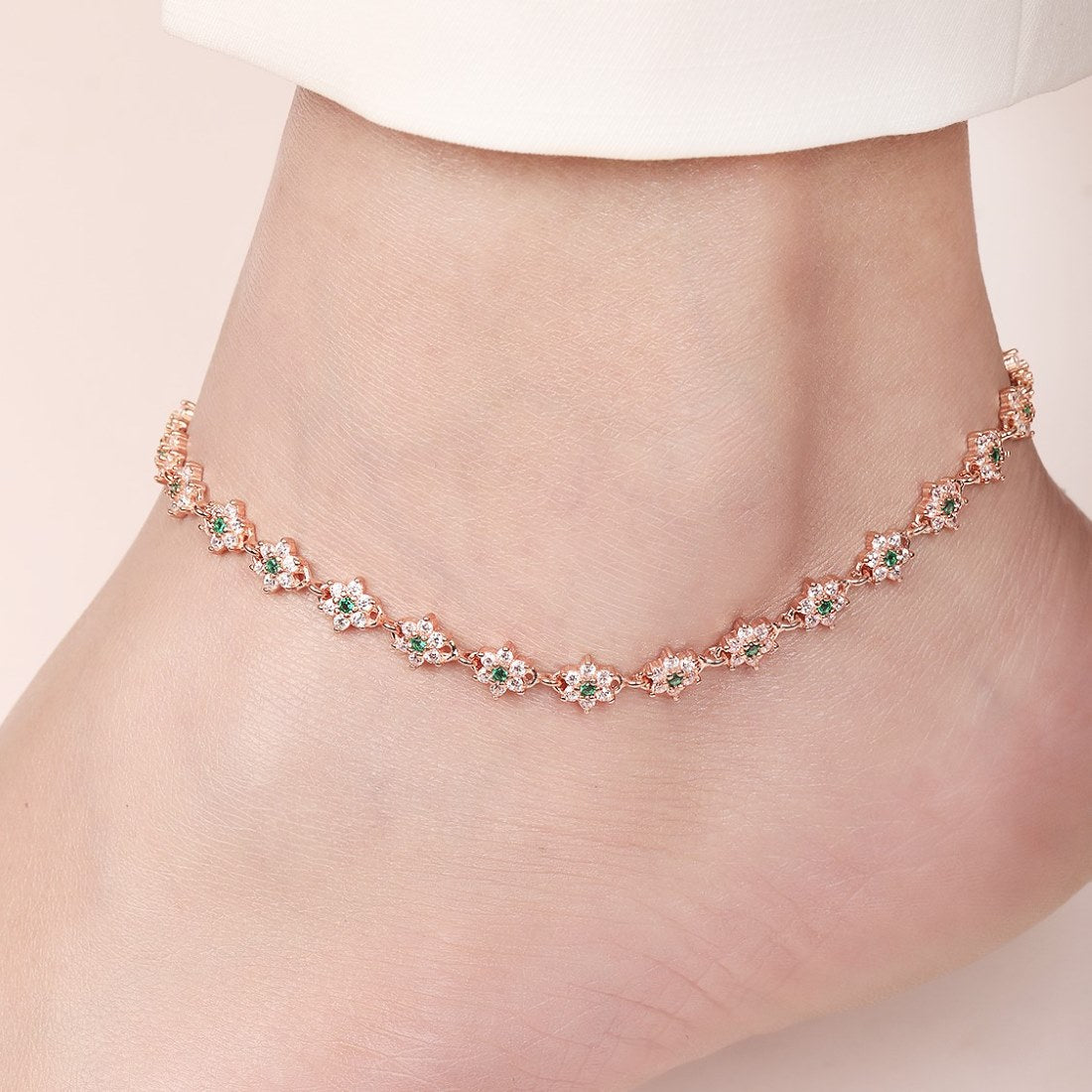Blooms of Elegance Rose Gold-Plated 925 Sterling Silver Anklet