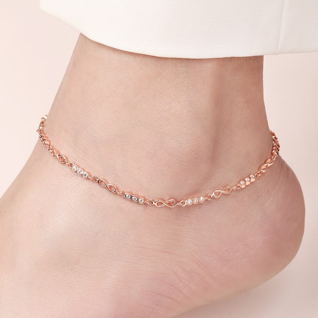 Infinite Sparkle Rose Gold-Plated 925 Sterling Silver Anklet
