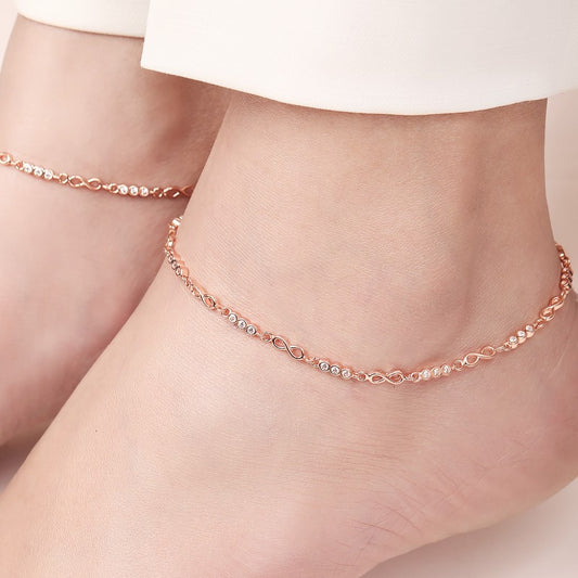 Infinite Sparkle Rose Gold-Plated 925 Sterling Silver Anklet