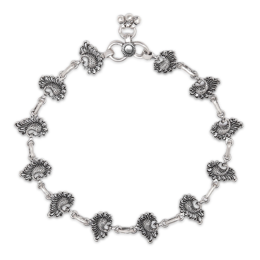 Peacock Plumage Radiance Rhodium-Plated 925 Sterling Silver Anklet