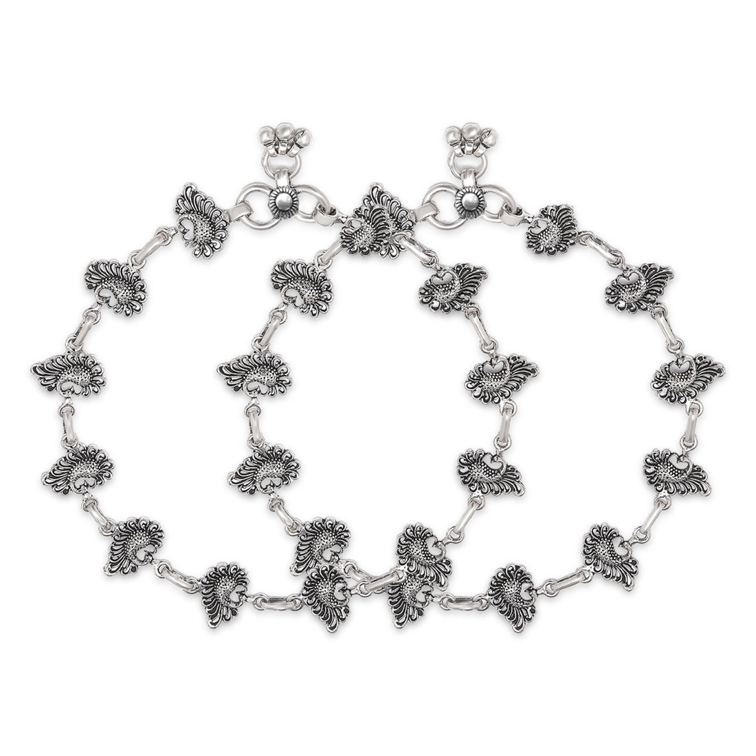 Peacock Plumage Radiance Rhodium-Plated 925 Sterling Silver Anklet