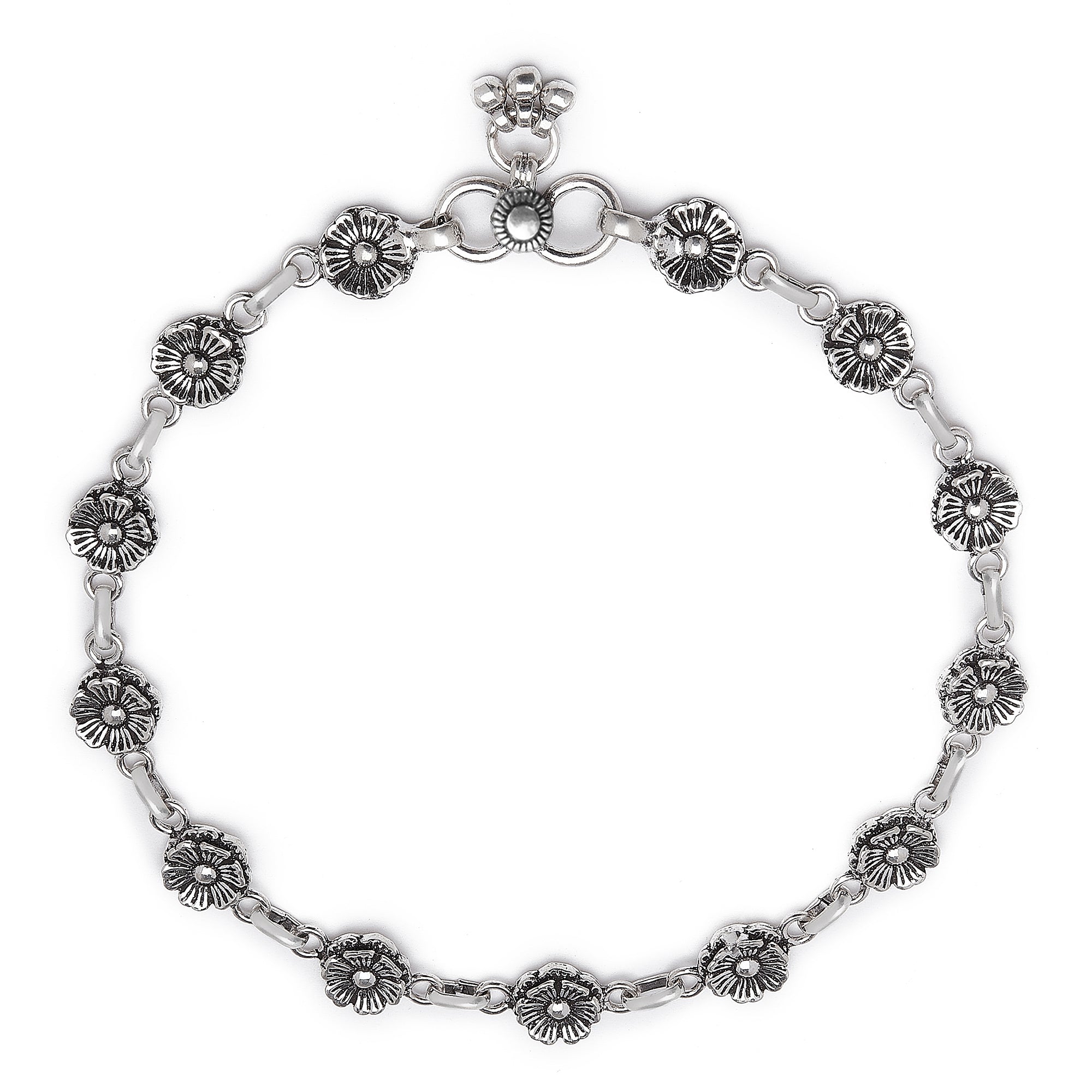 Blossom Elegance 925 Sterling Silver Rhodium-Plated Flower Anklet