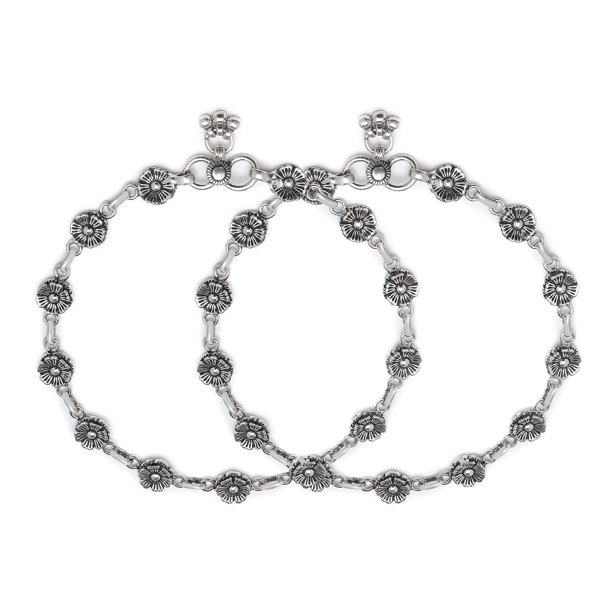 Blossom Elegance 925 Sterling Silver Rhodium-Plated Flower Anklet