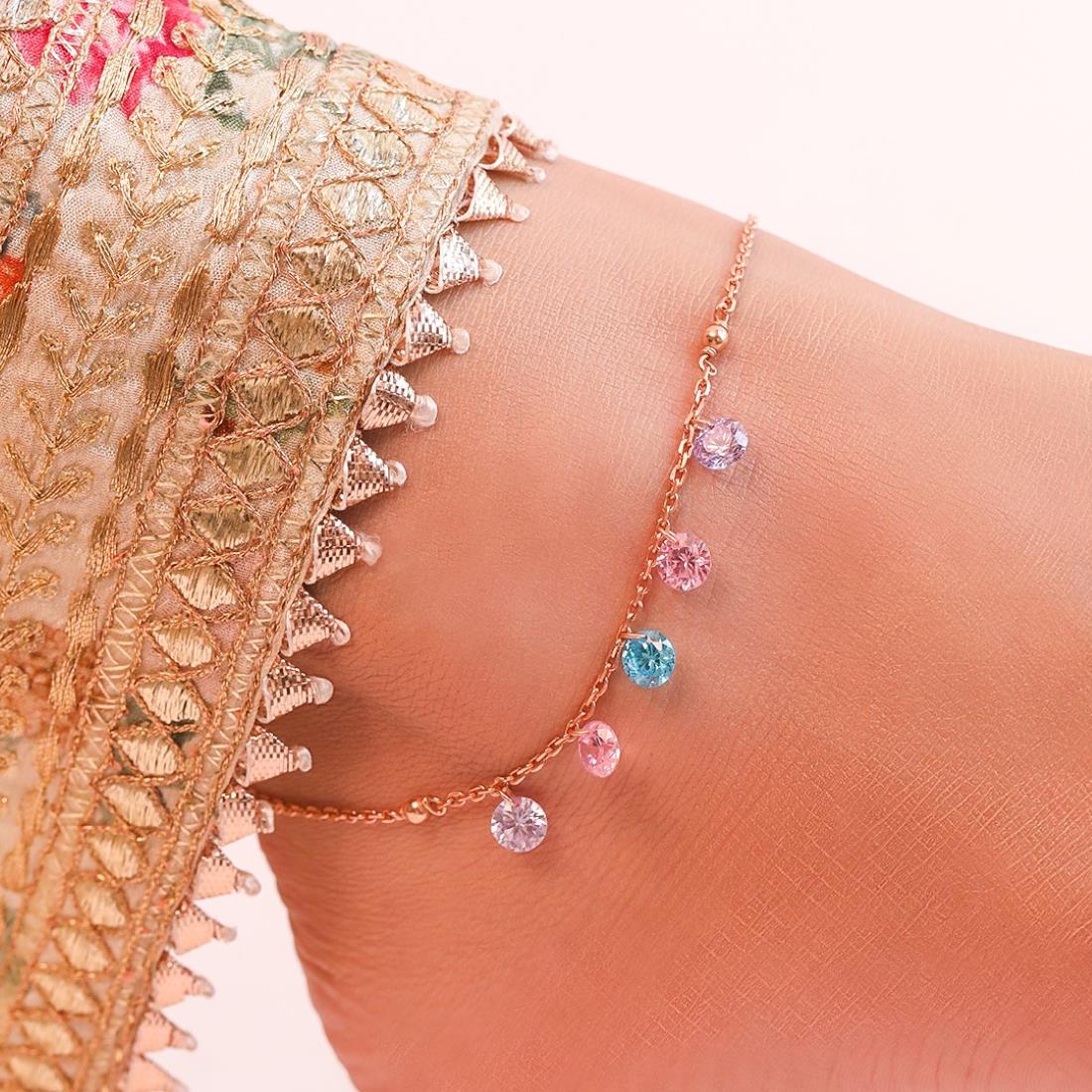 Gleaming Cascades Rose Gold-Plated 925 Sterling Silver Anklet