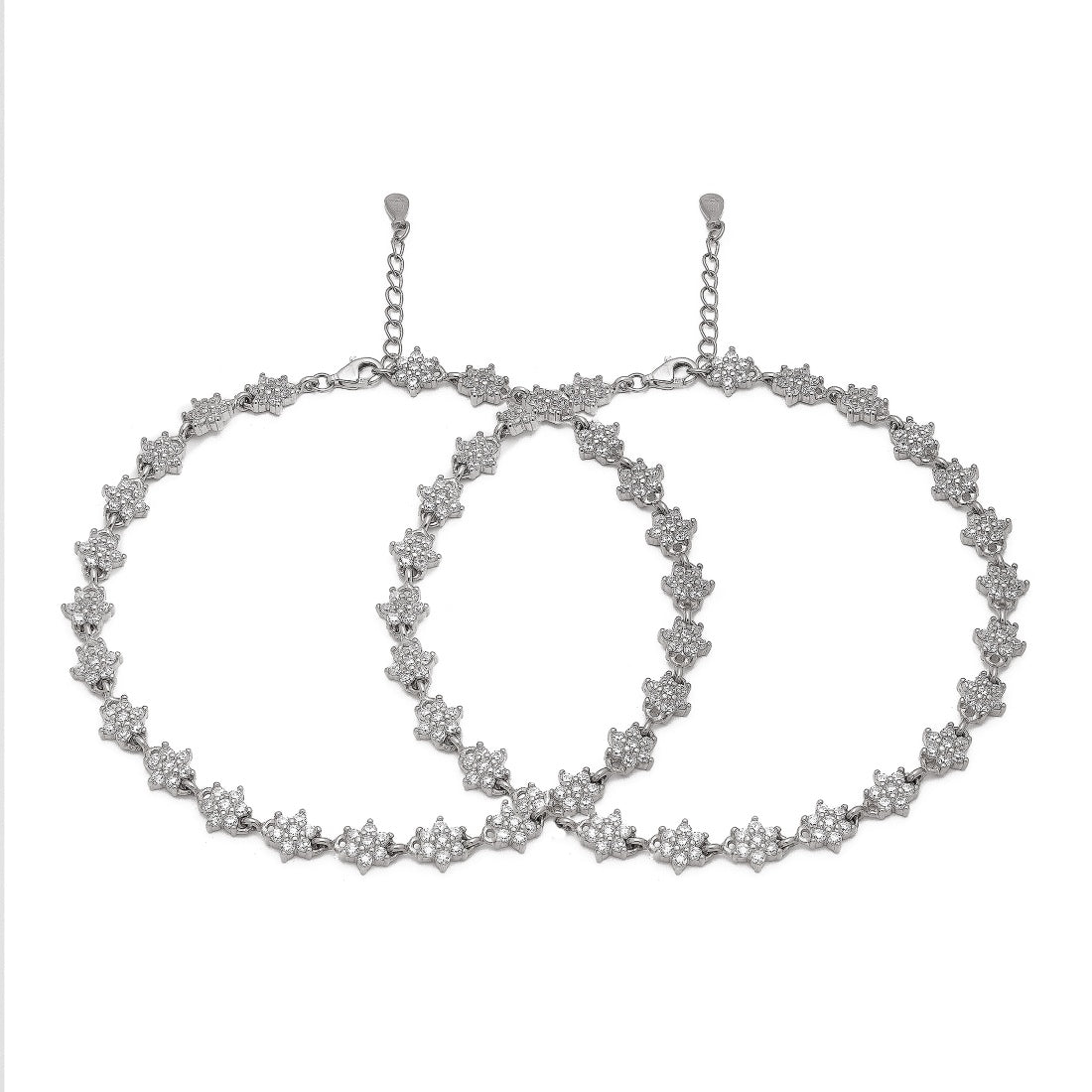 Blooming Beauty 925 Sterling Silver Rhodium-Plated Flower Anklet
