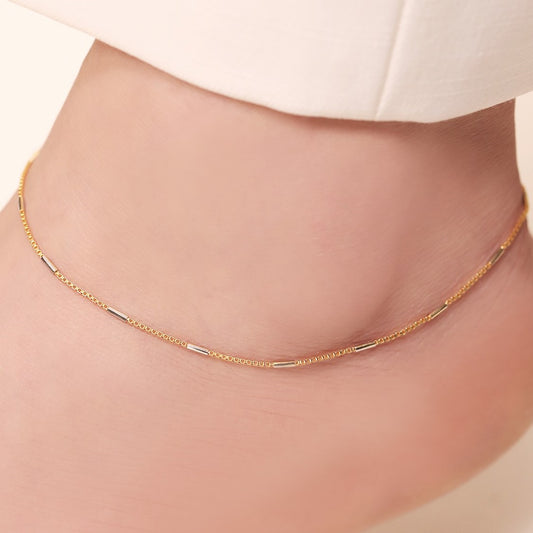 Chic Harmony Dual Tone Plated 925 Silver Box Chain Anklet