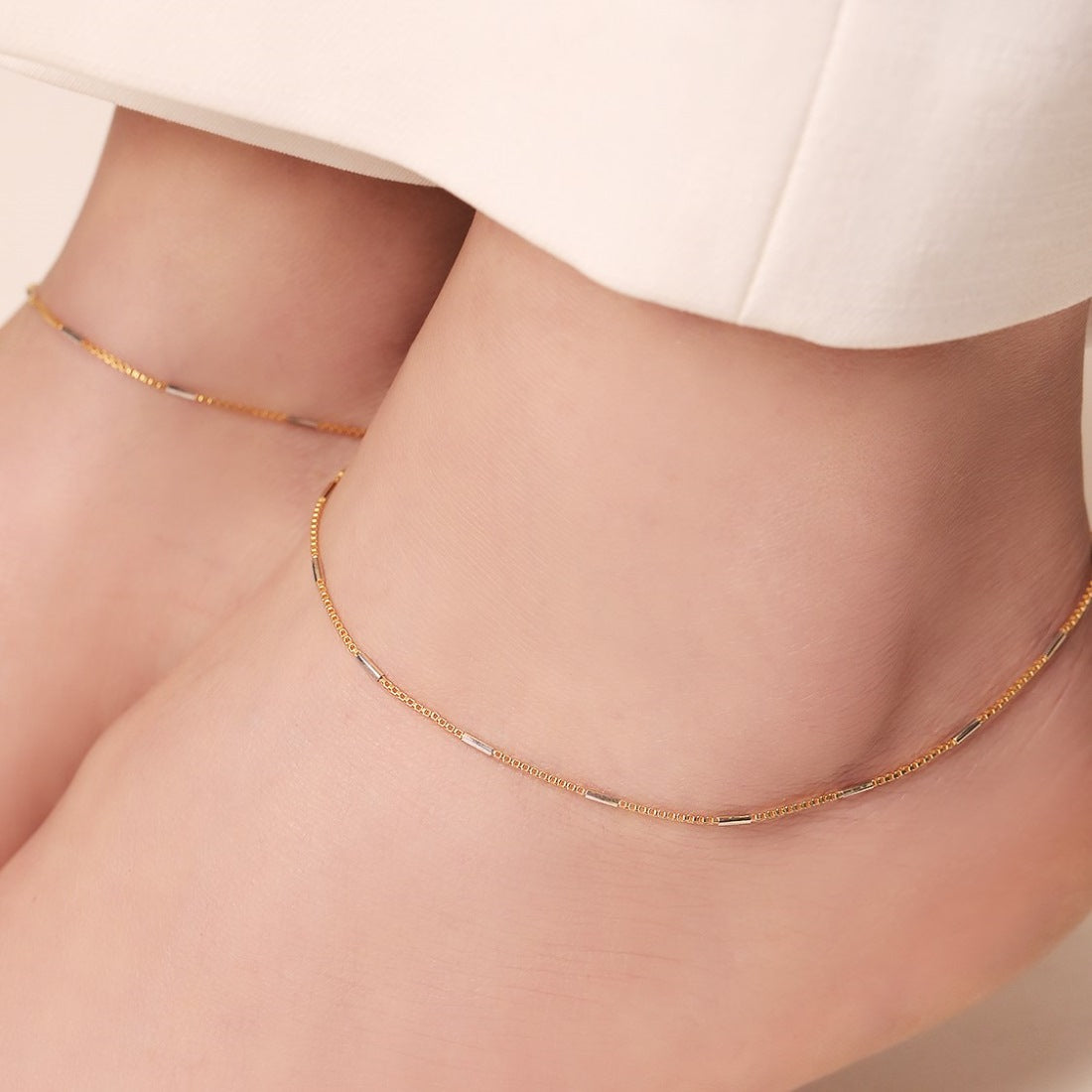 Chic Harmony 925 Sterling Silver Dual Tone Plated Box Chain Anklet