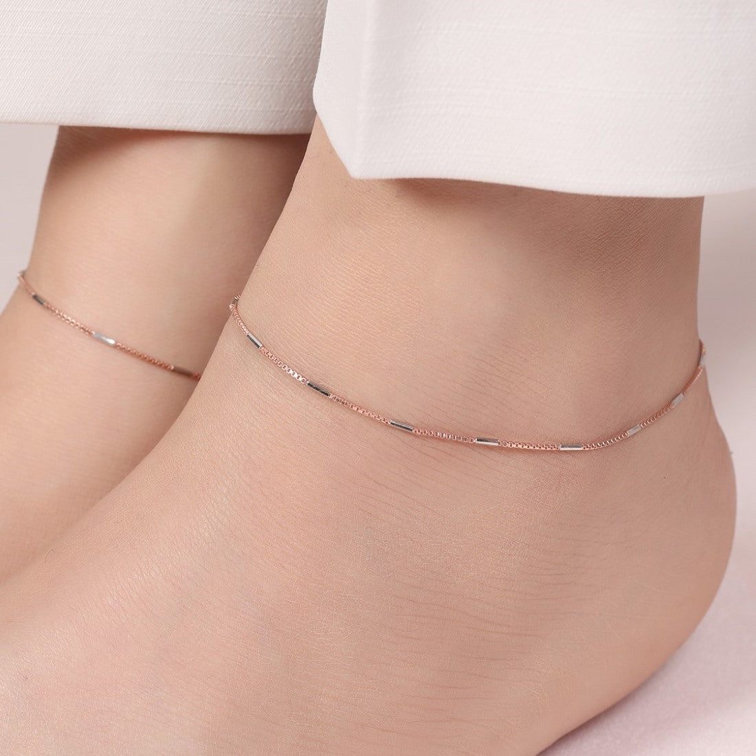 Dual Tone Elegance 925 Sterling Silver Anklet with Box Chain
