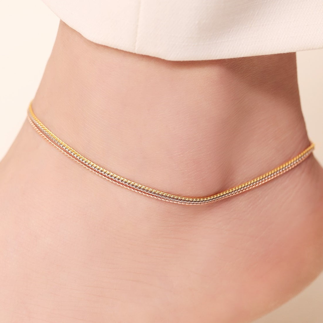 Elegance Tri-Tone Plated 925 Sterling Silver Chain Anklet