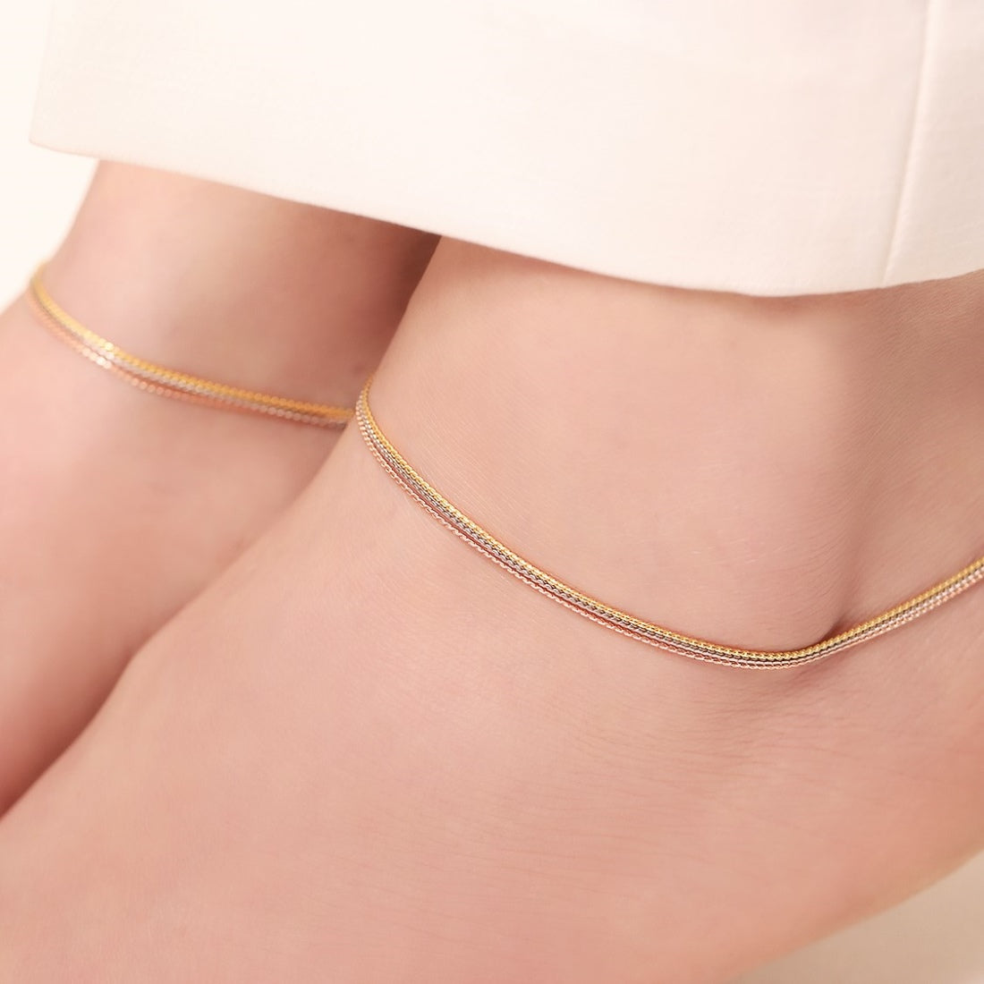 Elegance Tri-Tone Plated 925 Sterling Silver Chain Anklet
