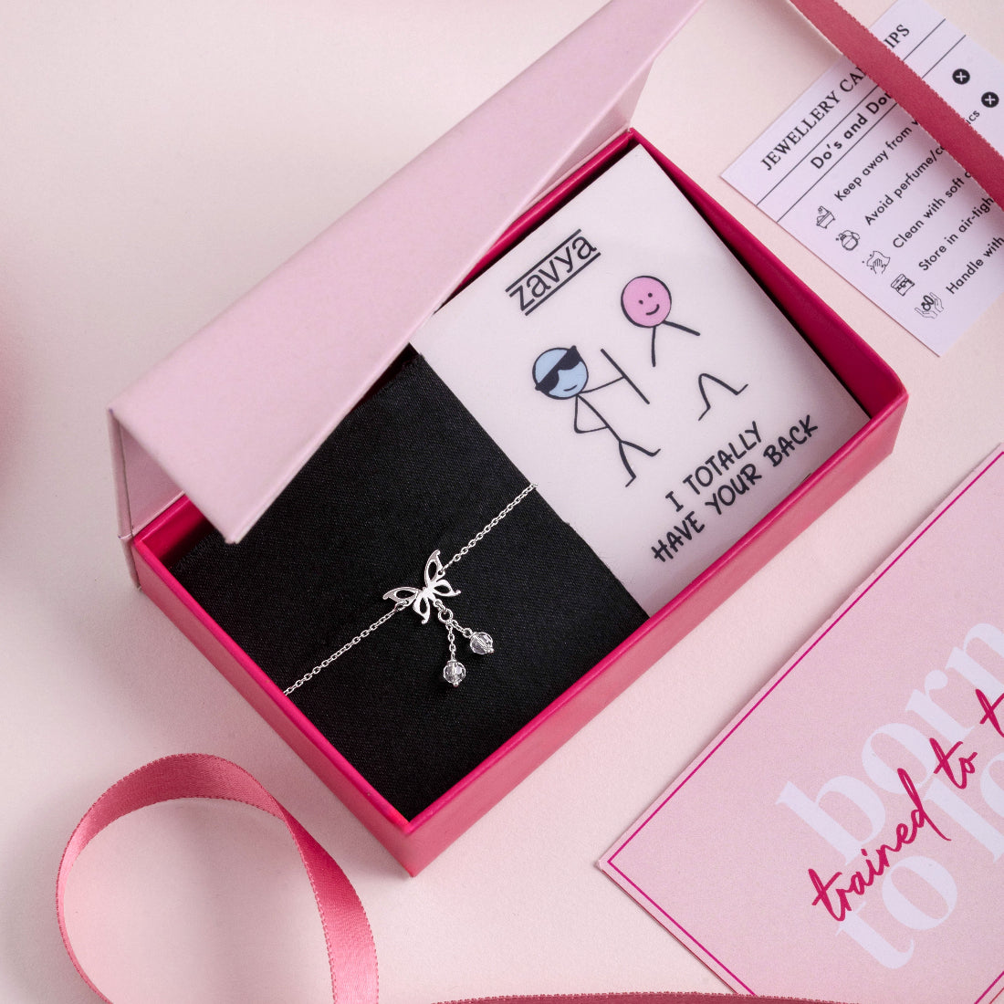 Fluttering Butterfly Dreams Rhodium-Plated 925 Sterling Silver Anklet Gift Hamper