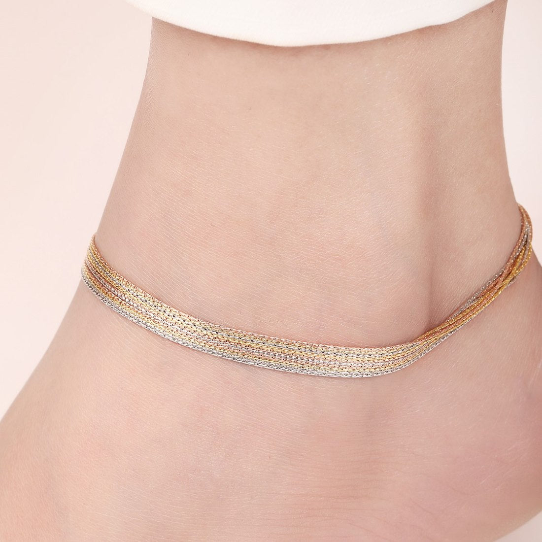 Eternal Sparkle Layered Bouquet Triple-Tone Plated 925 Sterling Silver Anklet