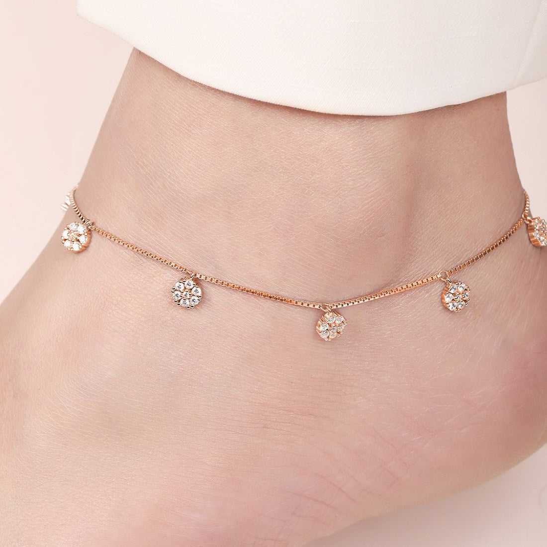 CZ Floral Rose Gold Plated 925 Sterling Silver Anklet