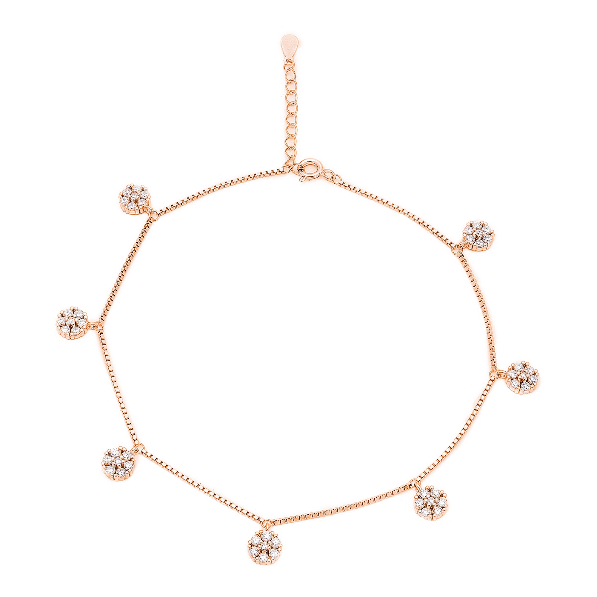 CZ Floral Rose Gold Plated 925 Sterling Silver Anklet