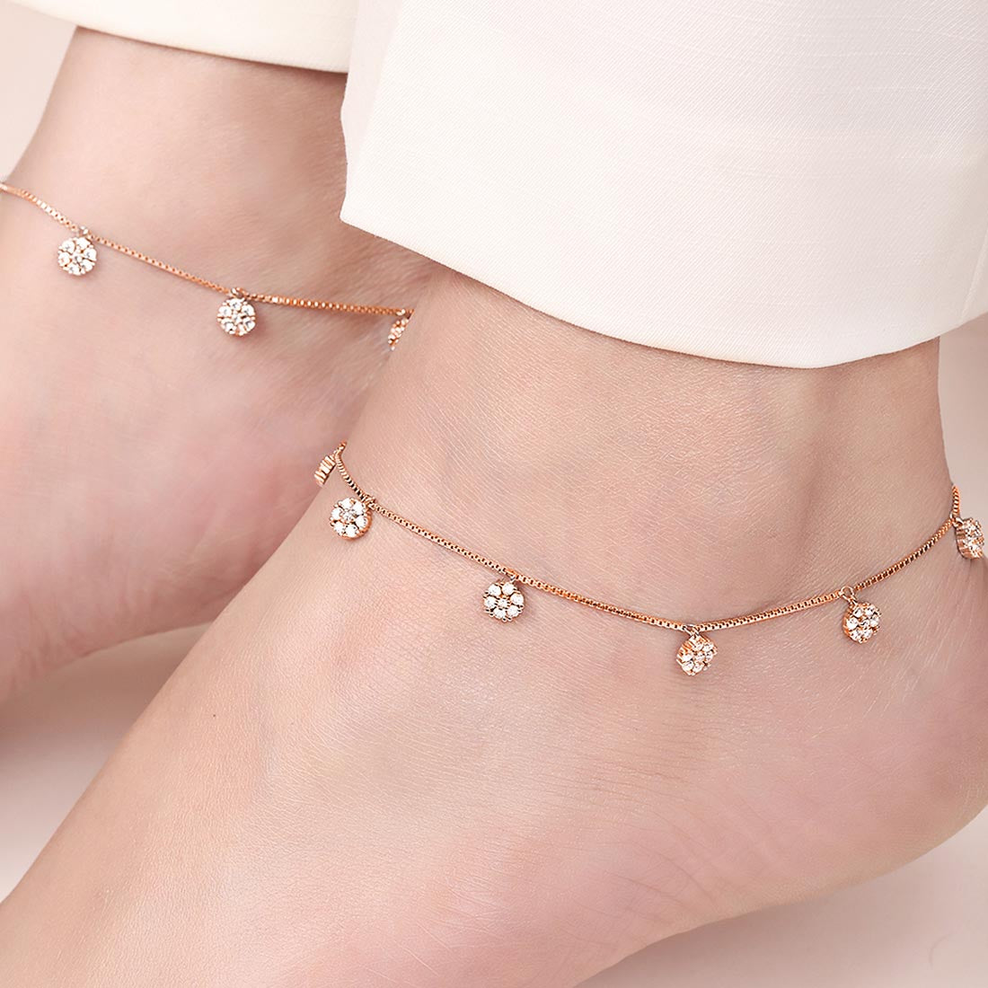 CZ Floral Rose Gold Plated 925 Sterling Silver Anklet
