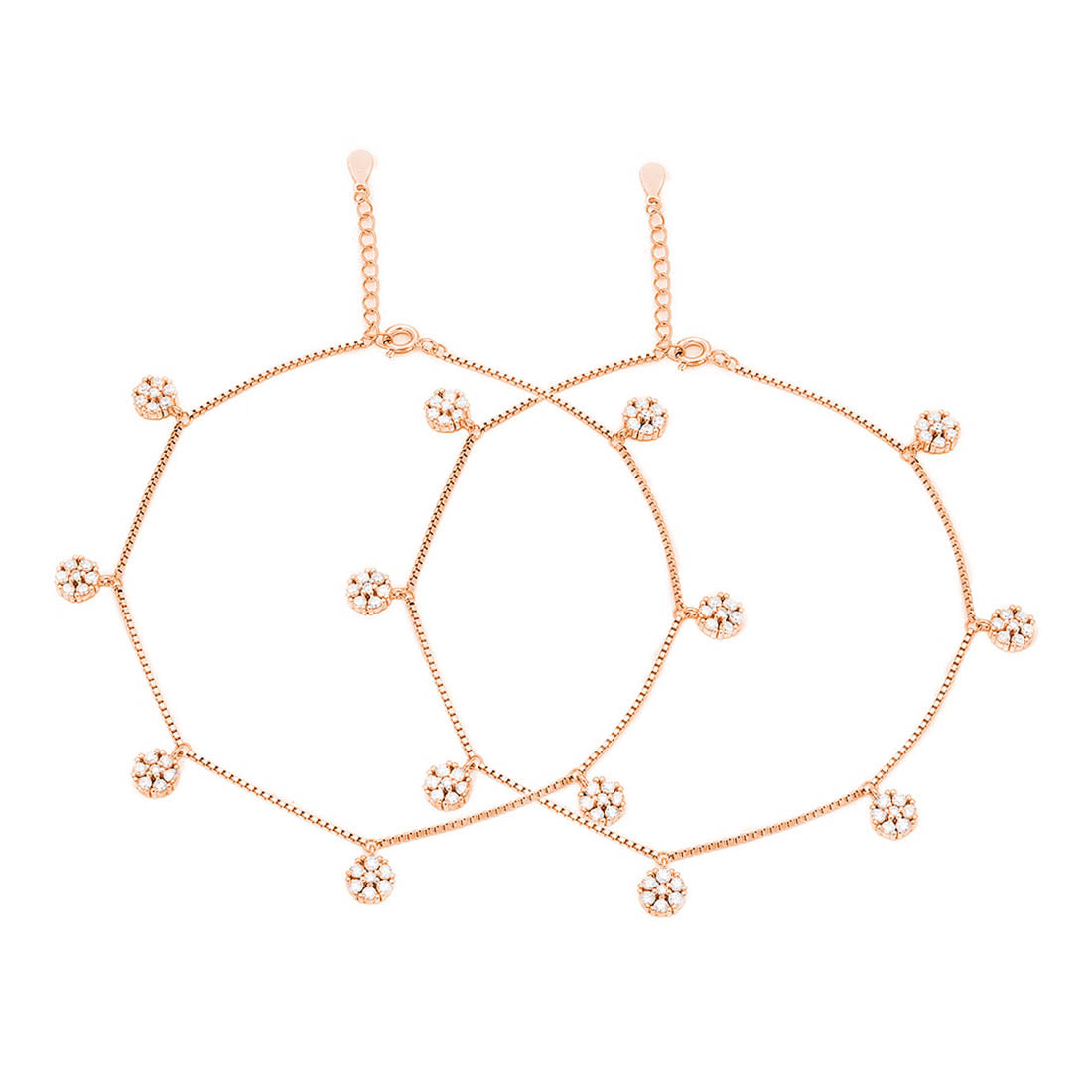 CZ Floral Rose Gold Plated 925 Sterling Silver Anklet