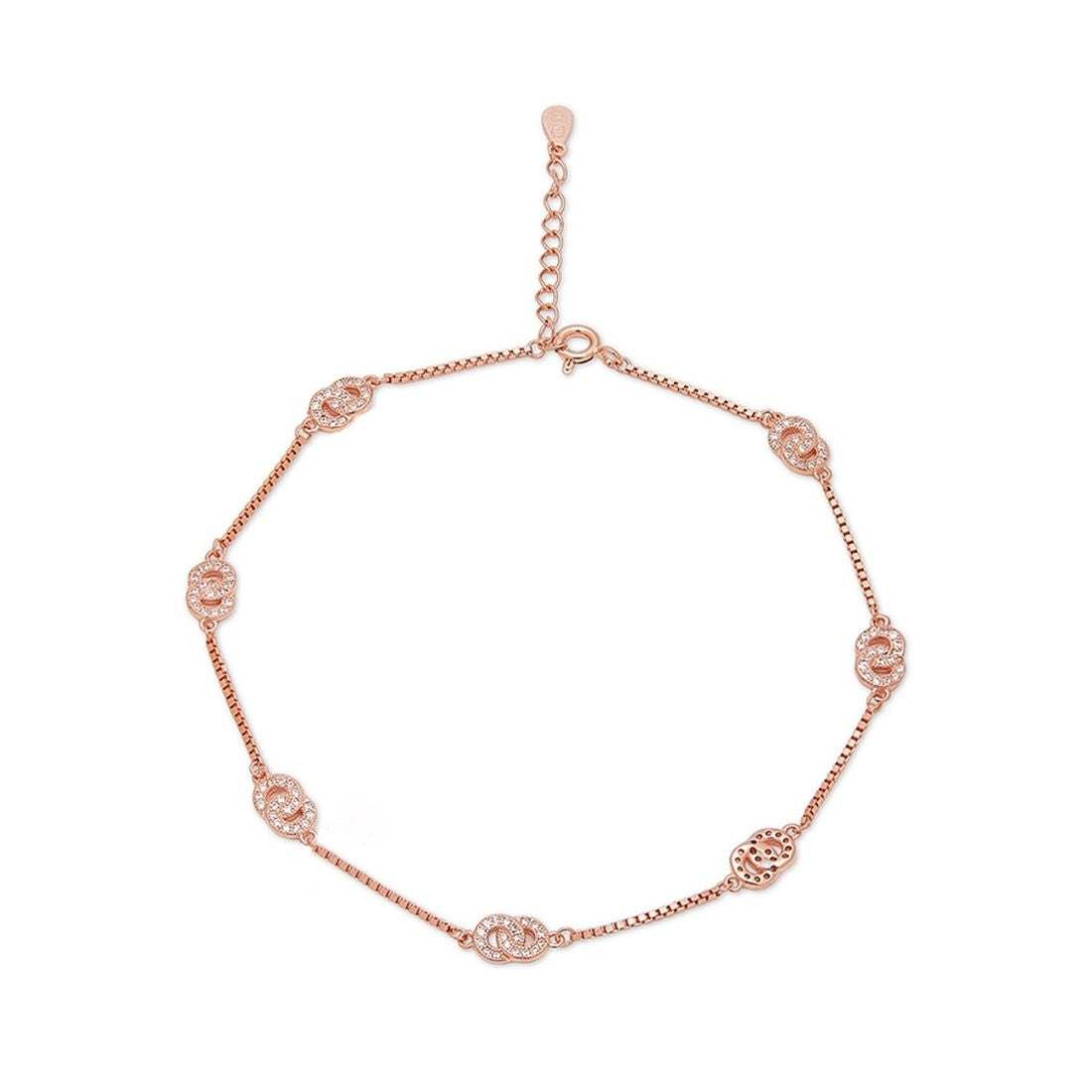 Double Circle CZ Rose Gold Plated 925 Sterling Silver Anklet