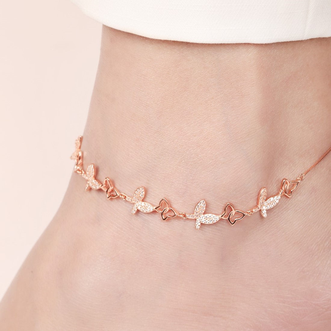 Butterfly Rose Gold Plated Embraced 925 Sterling Silver Anklet