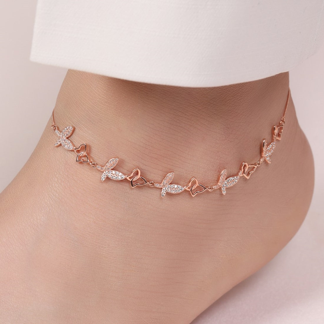Butterfly Rose Gold Plated Embraced 925 Sterling Silver Anklet