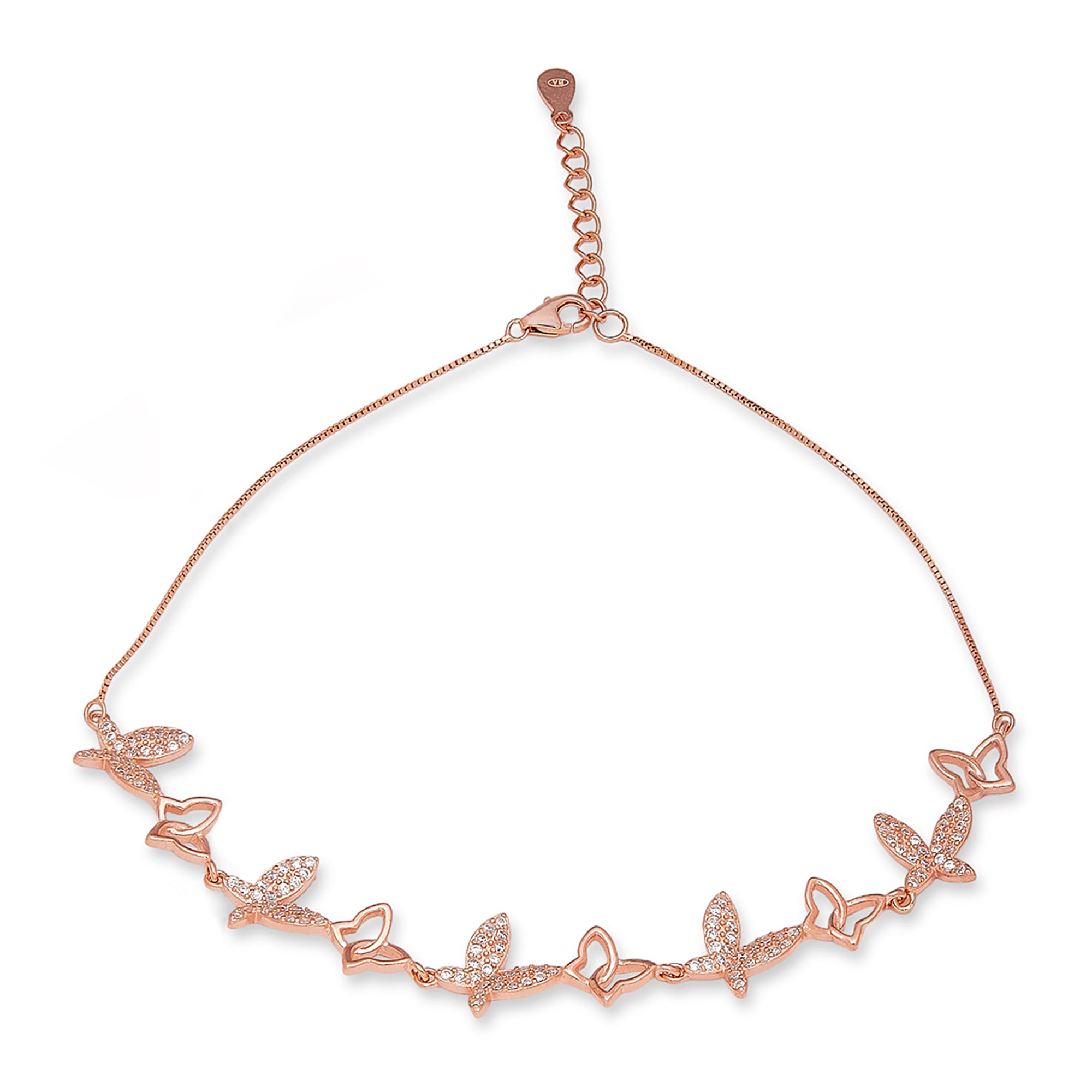 Butterfly Rose Gold Plated Embraced 925 Sterling Silver Anklet