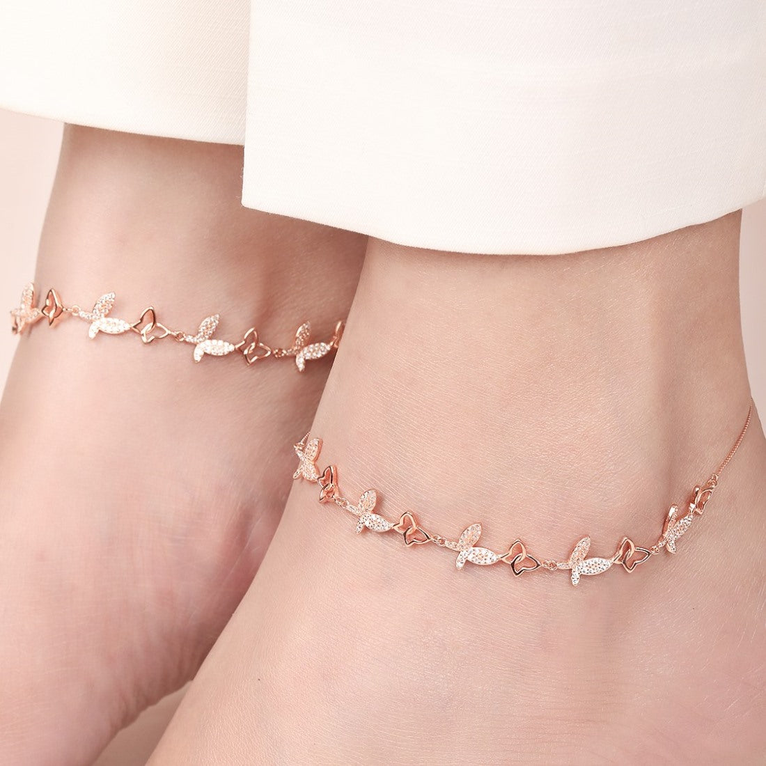 Butterfly Rose Gold Plated Embraced 925 Sterling Silver Anklet