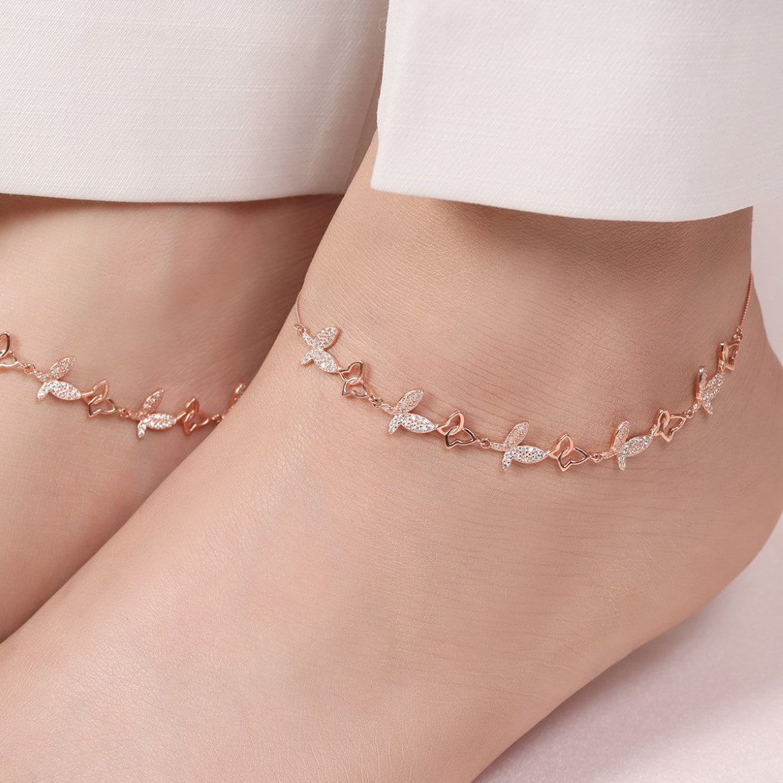 Butterfly Rose Gold Plated Embraced 925 Sterling Silver Anklet