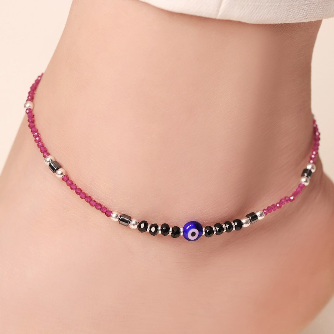 Guardian Gleam 925 Sterling Silver Rhodium-Plated Evil Eye Anklet