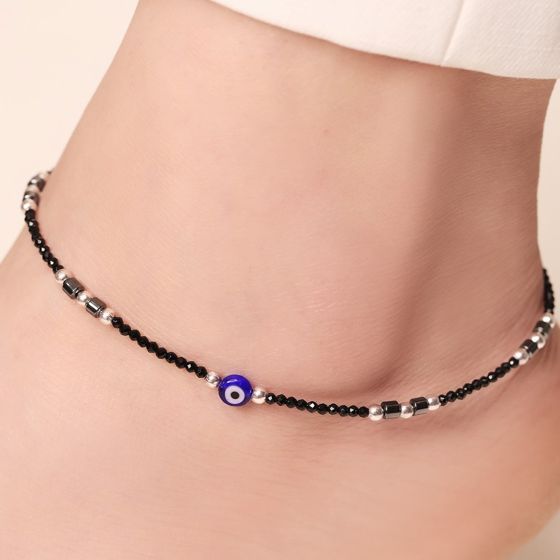 Nightshade Guardian 925 Sterling Silver Rhodium-Plated Evil Eye Anklet