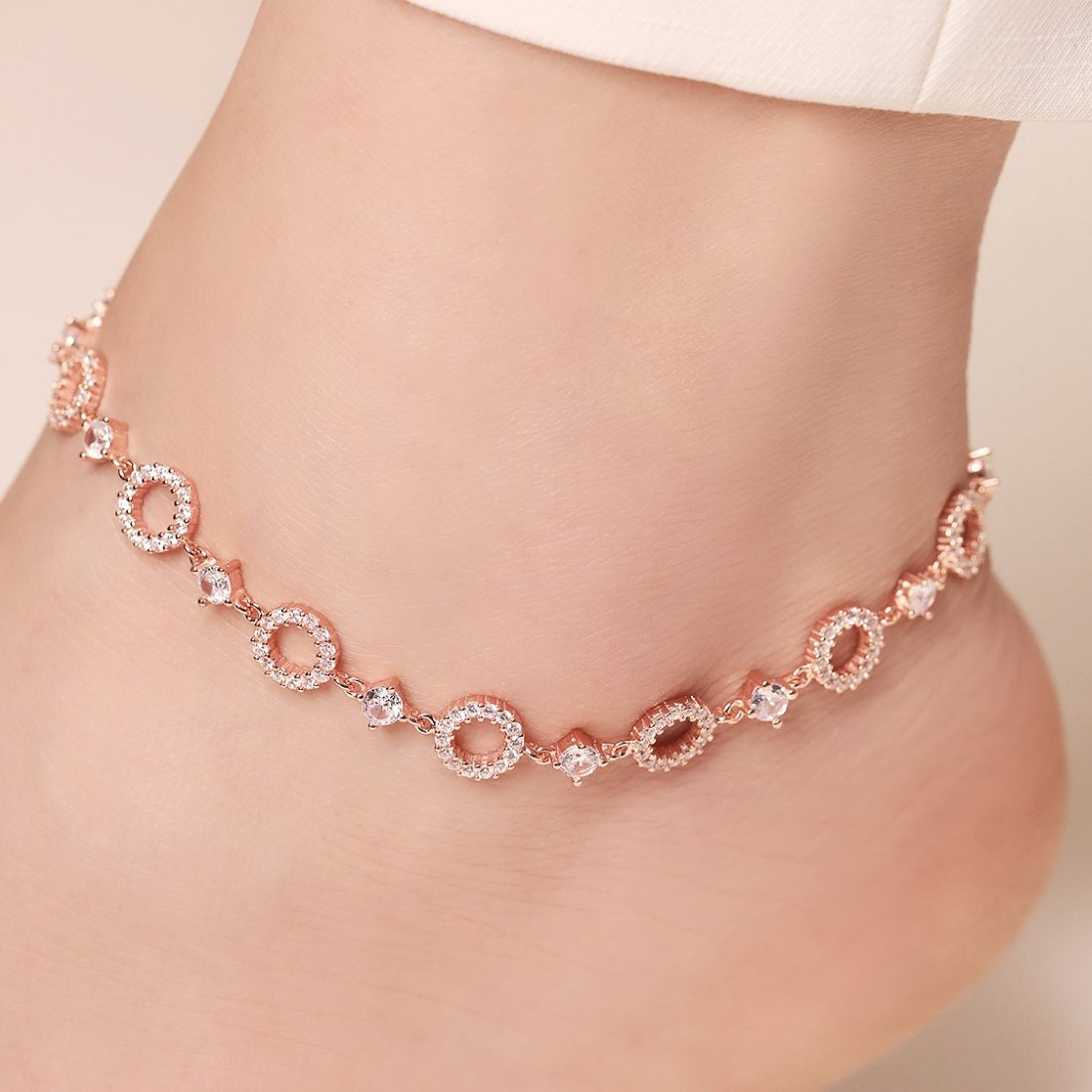 Radiant Circles 925 Sterling Silver Rose Gold-Plated Anklets