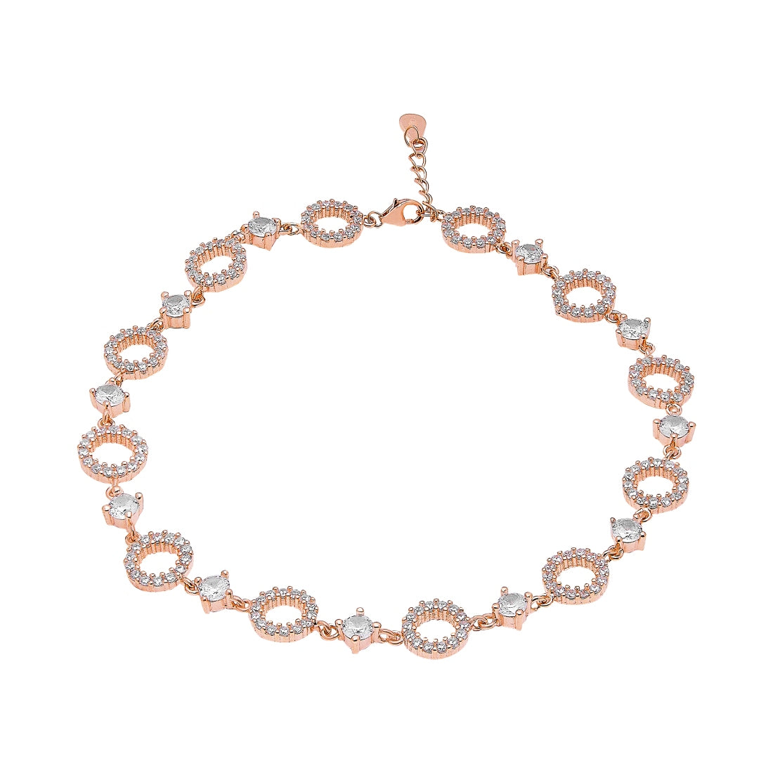 Radiant Circles 925 Sterling Silver Rose Gold-Plated Anklets